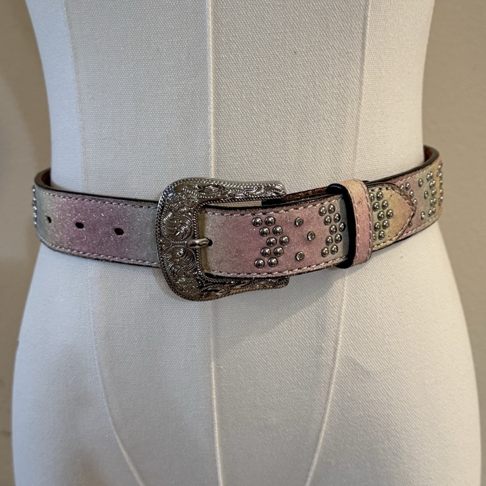 Circle‎ Y of Yoakum Western Rhinestone Studded Leather Belt Pink XS Y2K